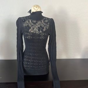 Vintage Free People Never Worn black lace turtle neck